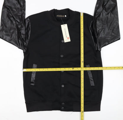 REVERIEUOMO Unisex Black XL Varsity Jacket Button Casual Style