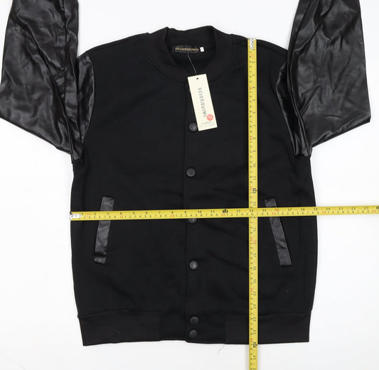 REVERIEUOMO Unisex Black XL Varsity Jacket Button Casual Style