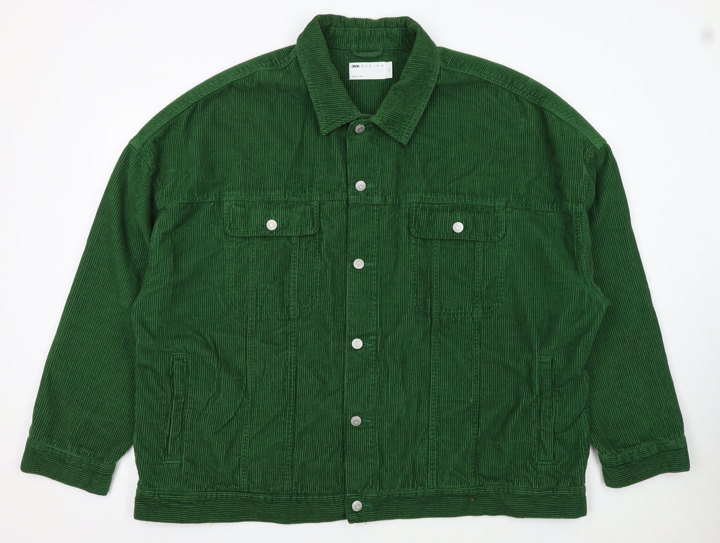 ASOS DESIGN Men's Green Corduroy Basic Jacket 2XL Relaxed Fit