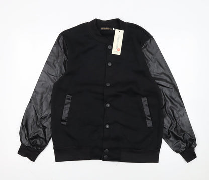 Reverieuomo Unisex Black XL Varsity Jacket Faux Leather Sleeves