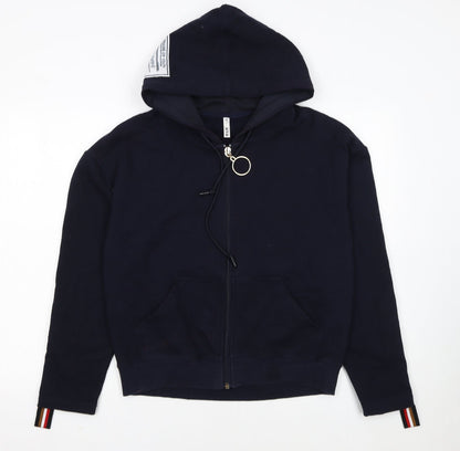 M&M Womens Navy Full Zip Hoodie L/XL Cotton Blend Stripe Trim