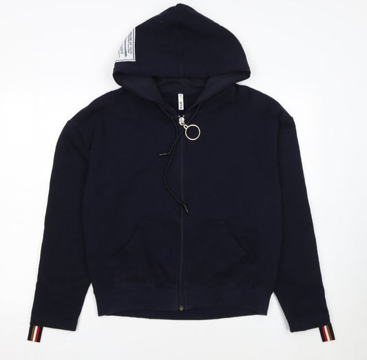M&M Womens Navy Full Zip Hoodie L/XL Cotton Blend Stripe Trim
