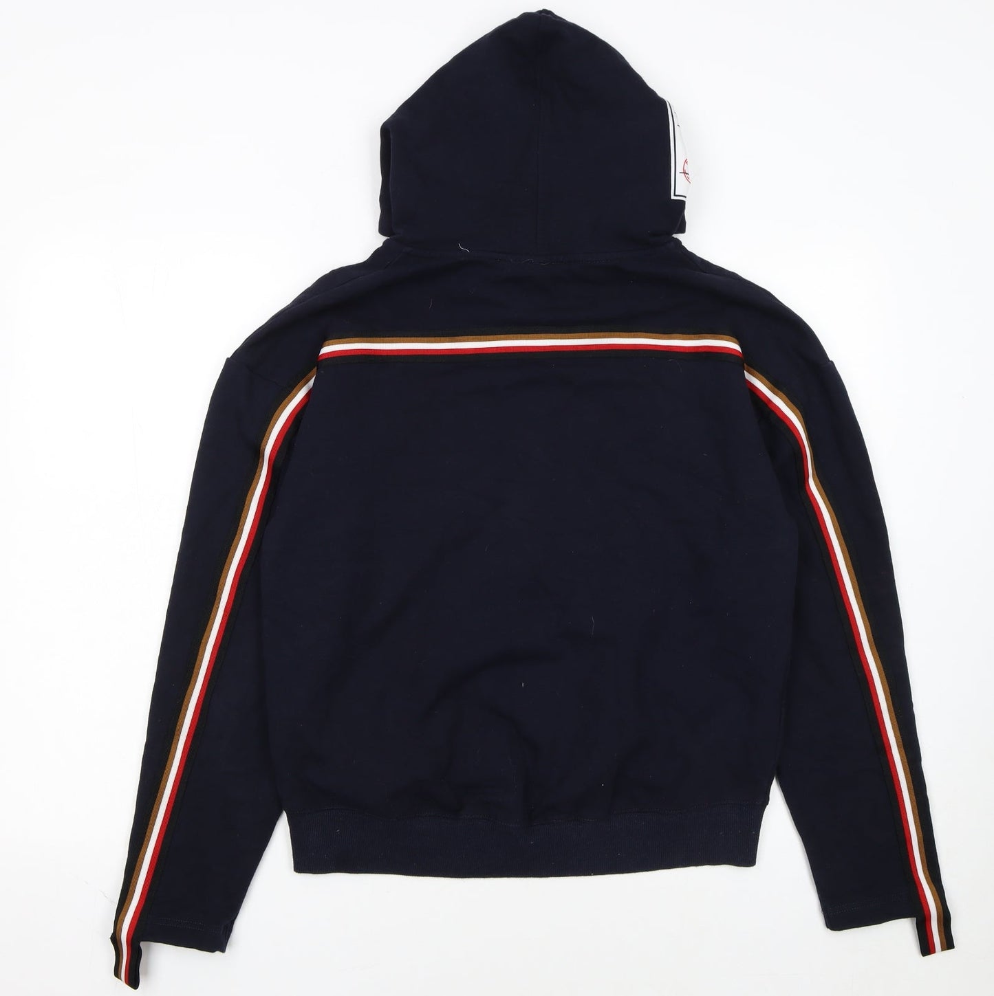 M&M Womens Navy Full Zip Hoodie L/XL Cotton Blend Stripe Trim