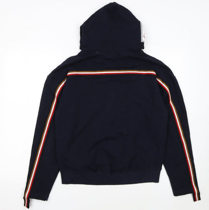 M&M Womens Navy Full Zip Hoodie L/XL Cotton Blend Stripe Trim
