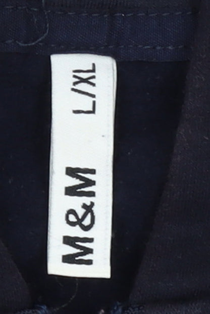 M&M Womens Navy Full Zip Hoodie L/XL Cotton Blend Stripe Trim