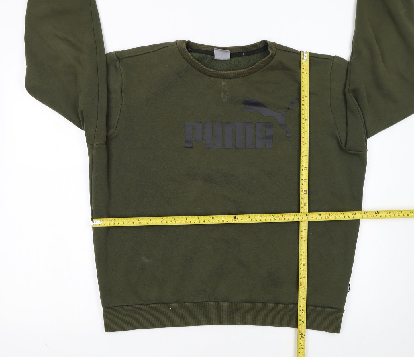 Puma Men's Green Pullover Sweatshirt L Logo Crew Neck Sports Fleece