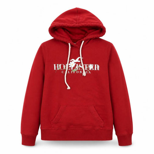 Hollister Womens Red Pullover Hoodie XS Logo Print Cotton Blend