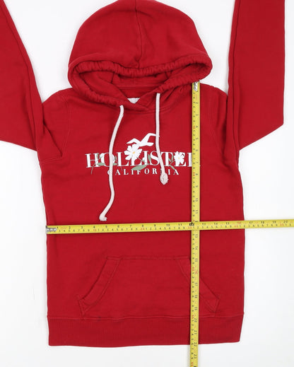 Hollister Womens Red Pullover Hoodie XS Logo Print Cotton Blend