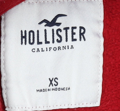 Hollister Womens Red Pullover Hoodie XS Logo Print Cotton Blend