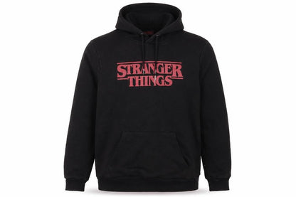Stranger Things Men Black Pullover Hoodie L Logo Graphic Fleece