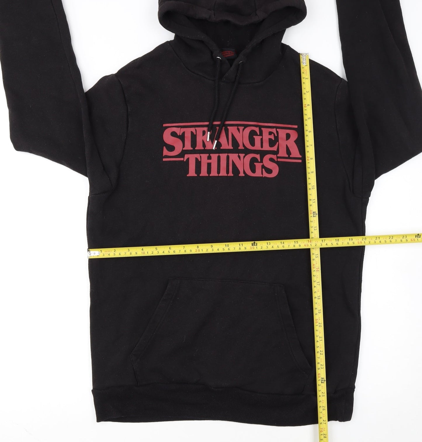 Stranger Things Men Black Pullover Hoodie L Logo Graphic Fleece