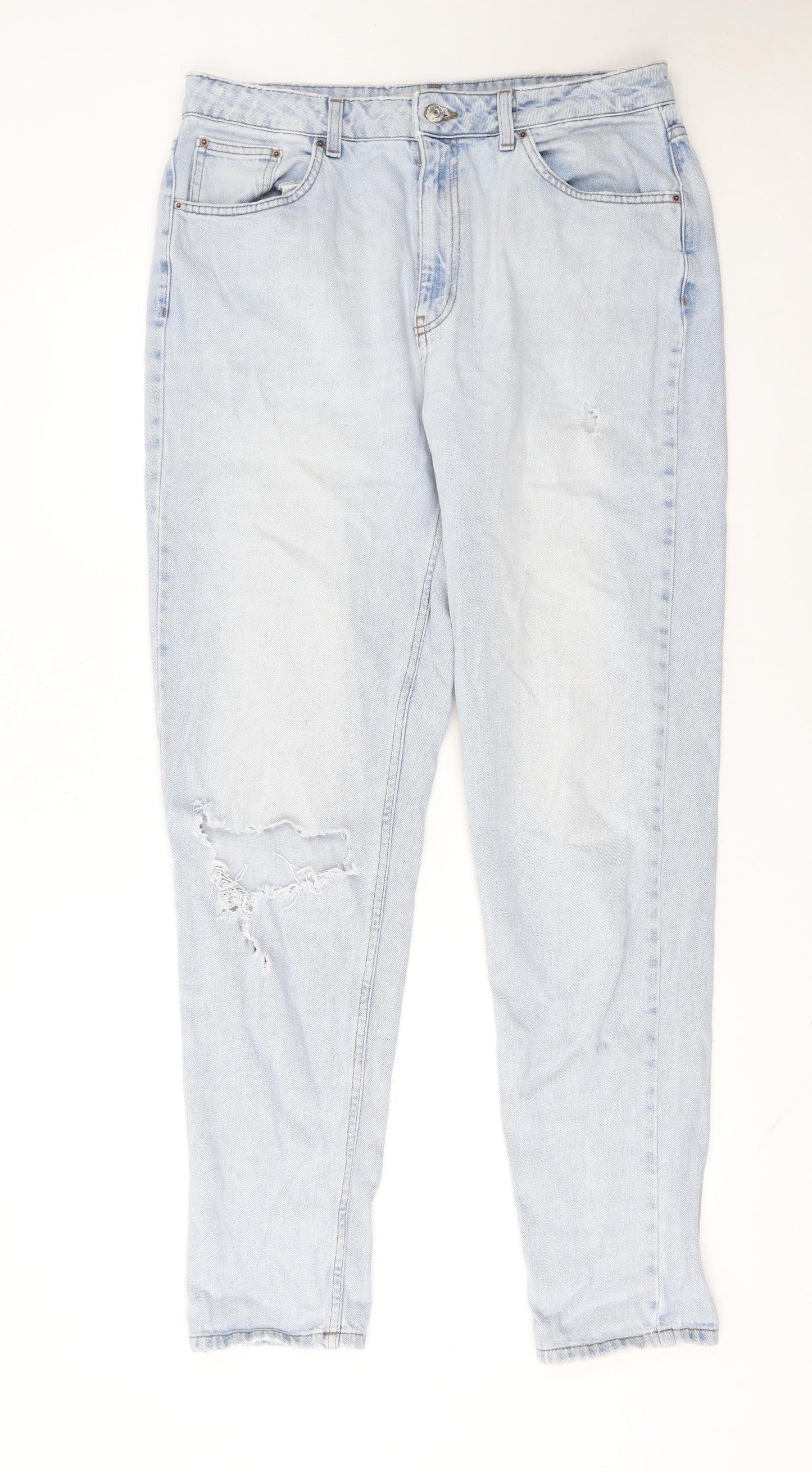 Topshop Women’s Blue Light Wash Distressed Mom Jeans Size 14