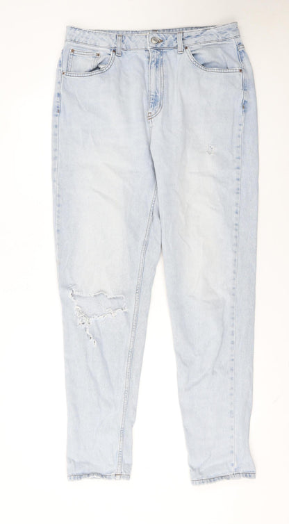 Topshop Women’s Blue Light Wash Distressed Mom Jeans Size 14