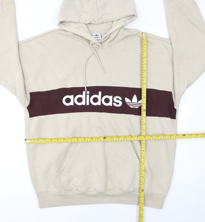 Adidas Women Beige Hooded Pullover Sweatshirt L 16-18 Logo Design