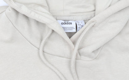 Adidas Women Beige Hooded Pullover Sweatshirt L 16-18 Logo Design