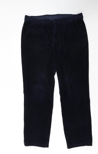 Marks and Spencer Men's Blue Corduroy Regular Fit Trousers 36W 33L