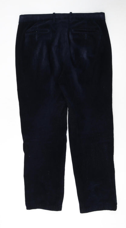 Marks and Spencer Men's Blue Corduroy Regular Fit Trousers 36W 33L