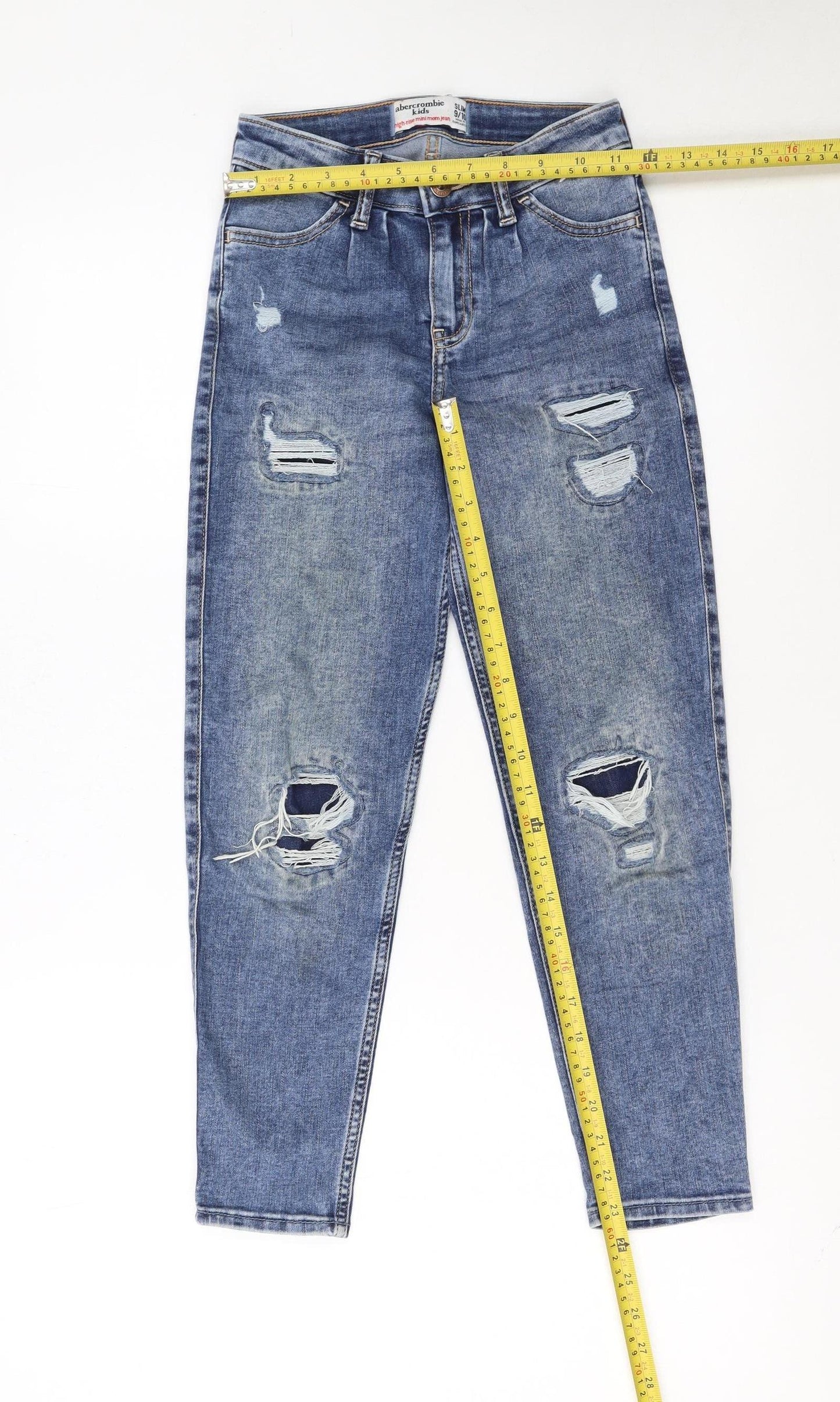 Abercrombie Kids Girls Blue High-Rise Slim Ripped Ankle Jeans 9-10 Years