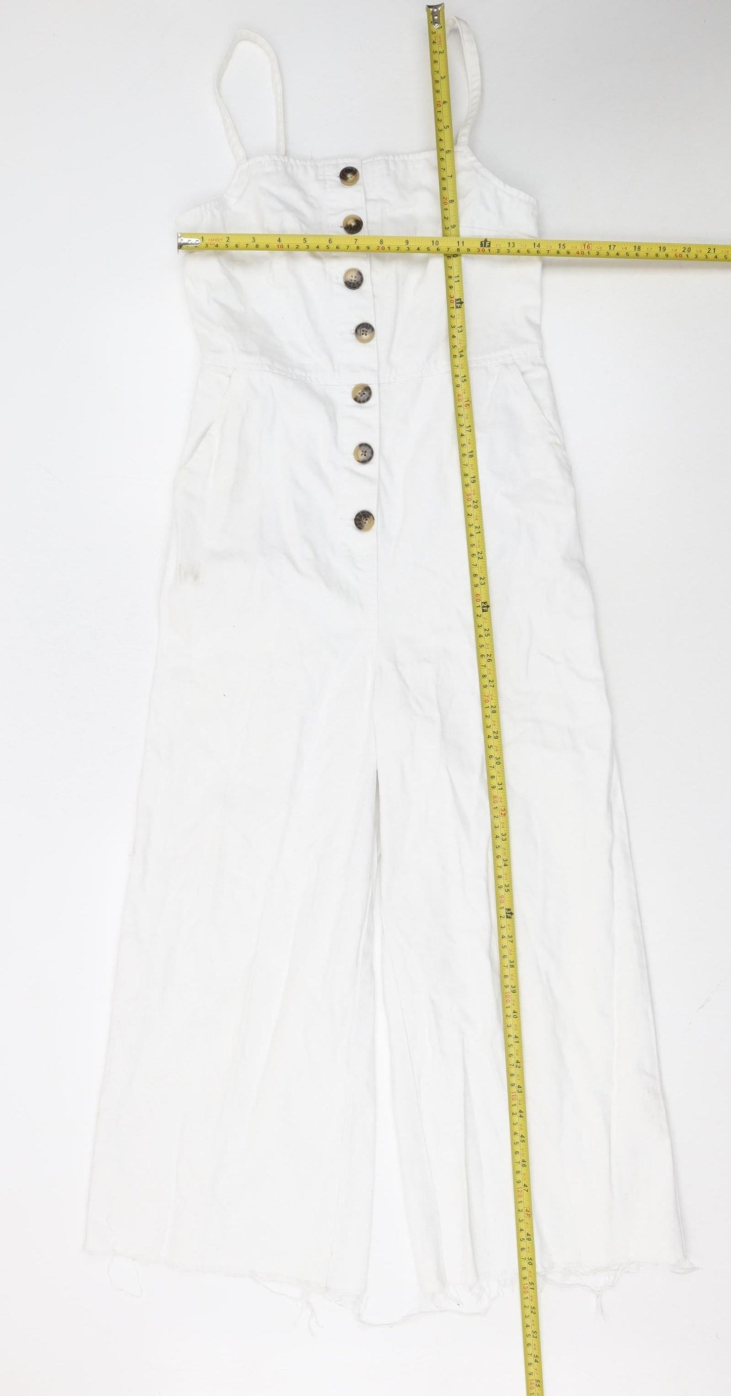 Topshop Women’s White Linen Blend Button Front Wide-Leg Jumpsuit UK 8