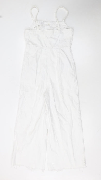 Topshop Women’s White Linen Blend Button Front Wide-Leg Jumpsuit UK 8
