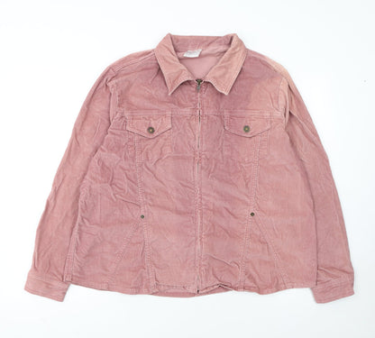 Agenda Womens Pink Corduroy Zip Jacket Size 20 Collared Cotton Blend
