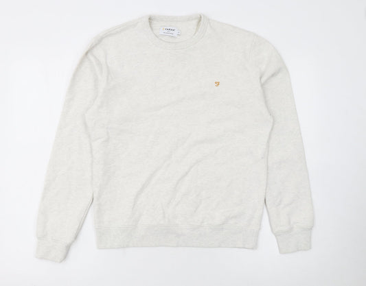Farah Men's Ivory Small Pullover Crew Neck Cotton Sweatshirt