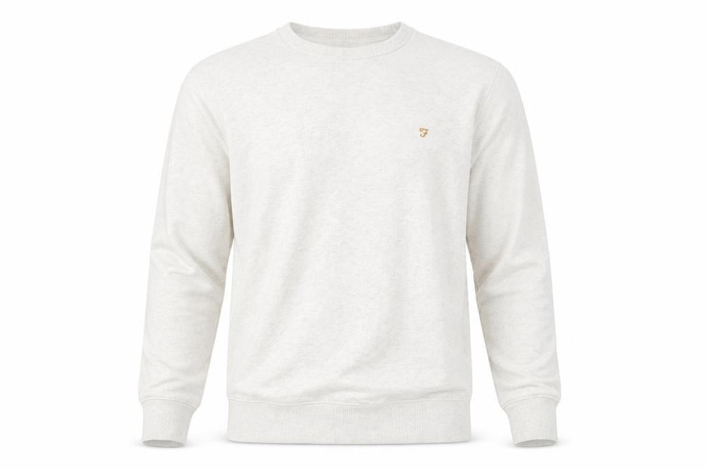Farah Men's Ivory Small Pullover Crew Neck Cotton Sweatshirt