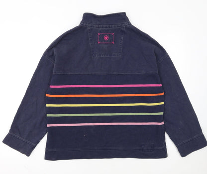FatFace Women Navy Striped 1/4 Zip Cotton Sweatshirt UK 10