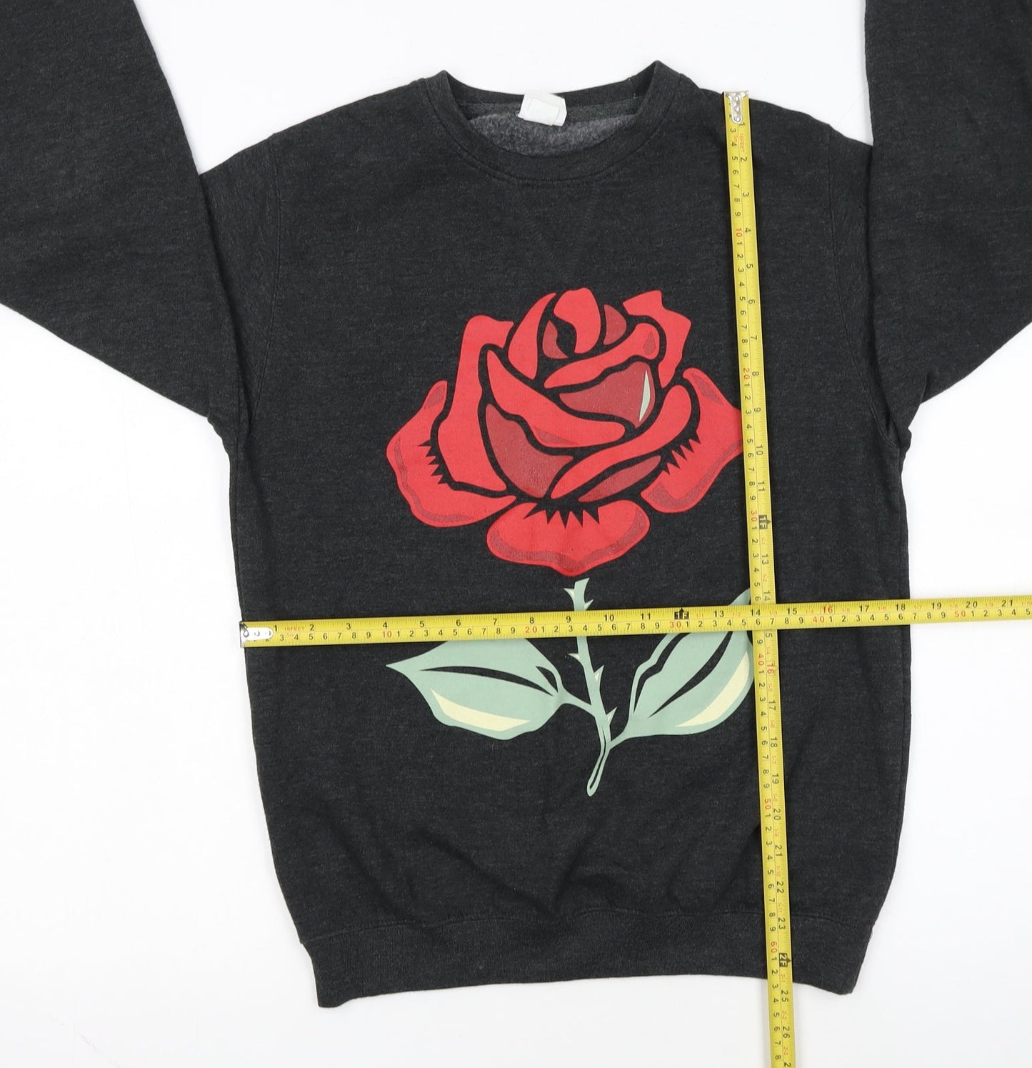 AWDis Womens Dark Grey Rose Print Pullover Sweatshirt Size S