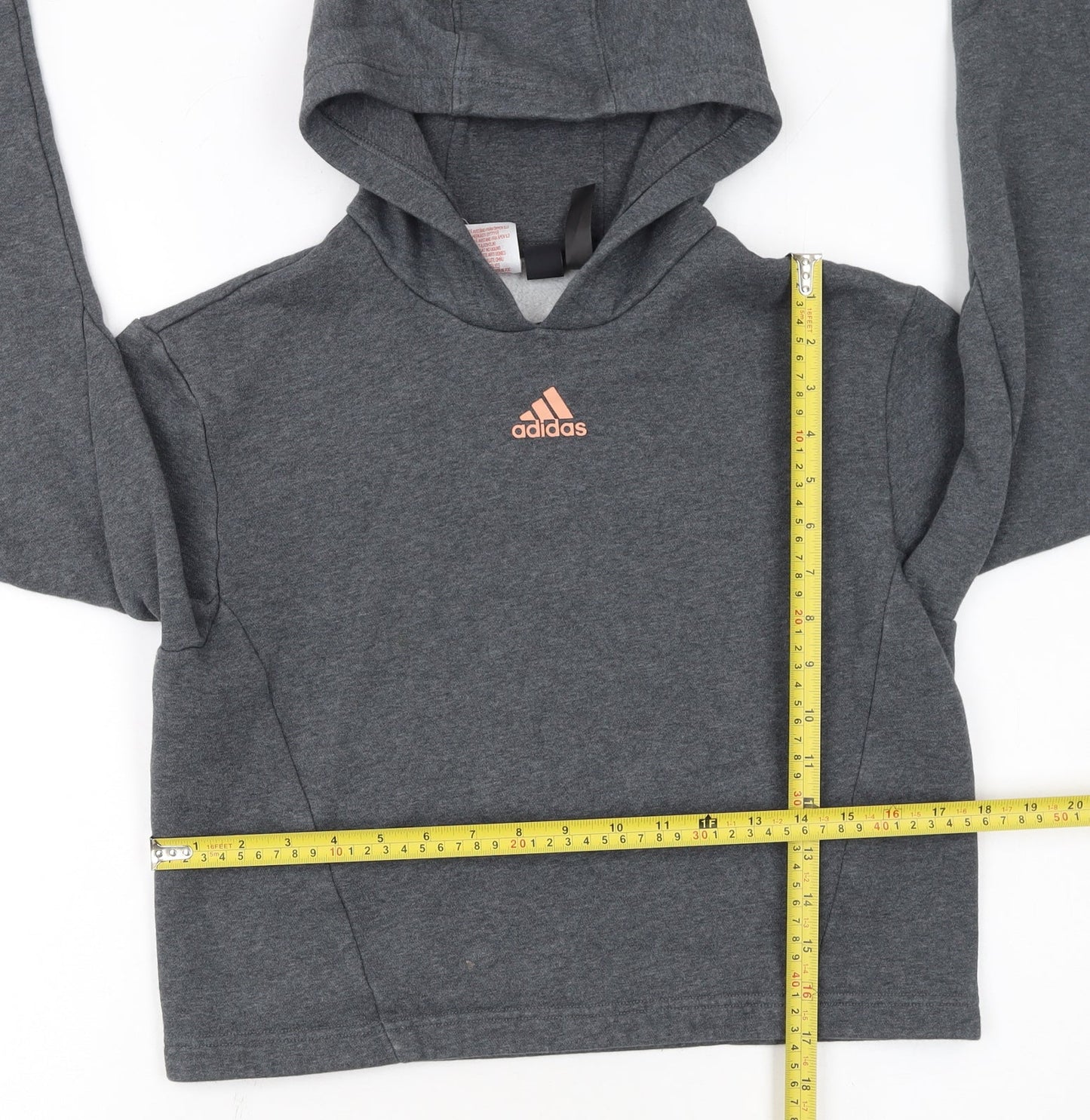 adidas Girls Grey Pullover Hoodie 12-13 Years Hooded Logo Sweatshirt
