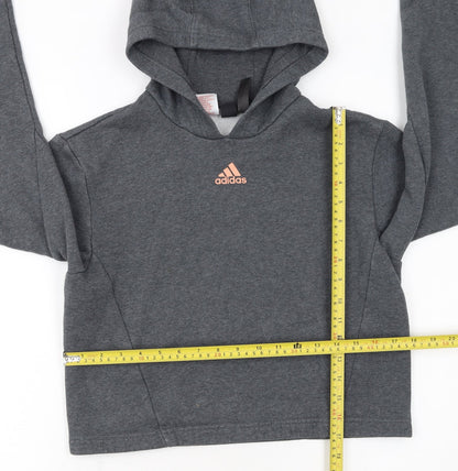adidas Girls Grey Pullover Hoodie 12-13 Years Hooded Logo Sweatshirt