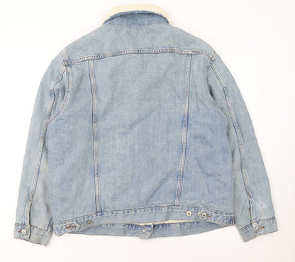 Topshop Women's Blue Denim Shearling Lined Jacket Size 16