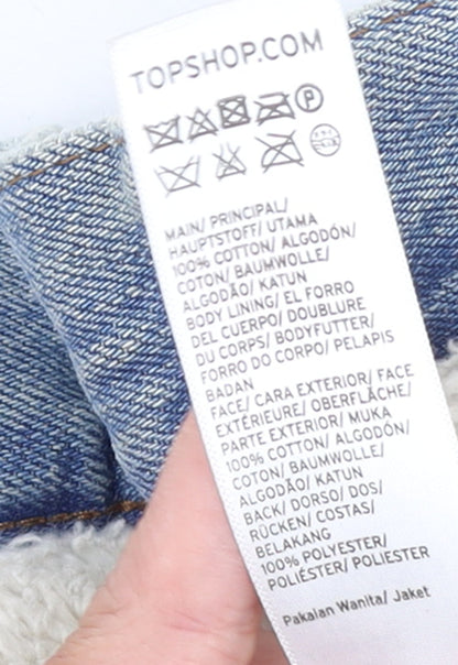 Topshop Women's Blue Denim Shearling Lined Jacket Size 16