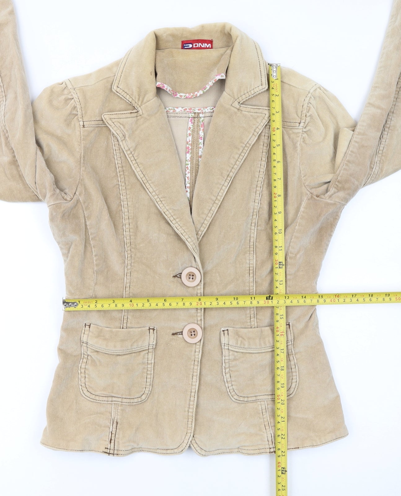 DNM Women’s Beige Corduroy Blazer Size 12 Regular Fit Single-Breasted Jacket