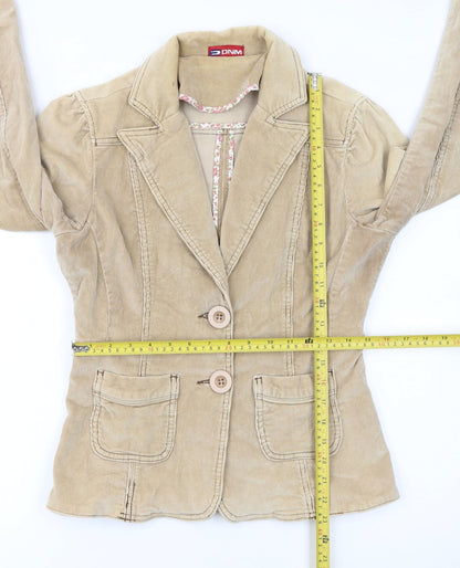 DNM Women’s Beige Corduroy Blazer Size 12 Regular Fit Single-Breasted Jacket