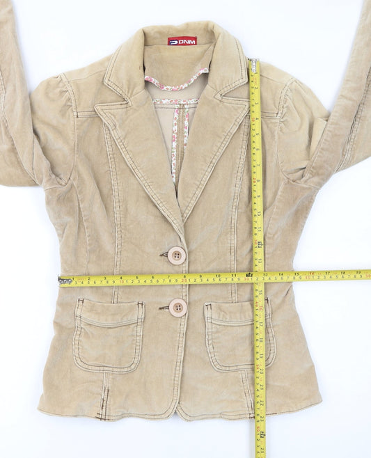 DNM Women’s Beige Corduroy Blazer Size 12 Regular Fit Single-Breasted Jacket