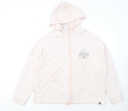 Adidas Women's Beige Full Zip Hoodie Size L 16-18 Cotton Blend