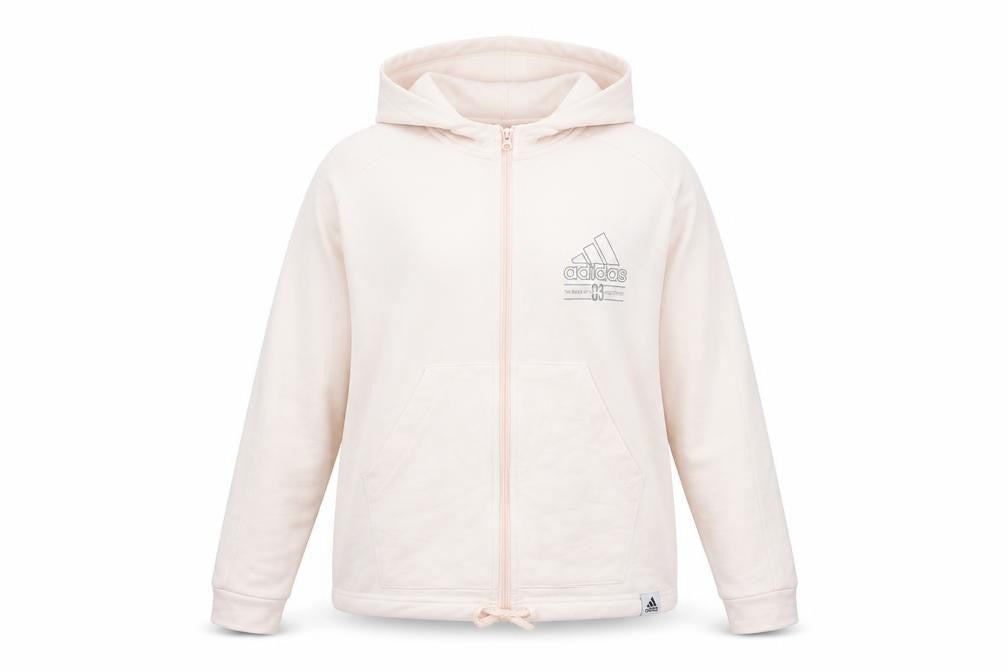 Adidas Women's Beige Full Zip Hoodie Size L 16-18 Cotton Blend