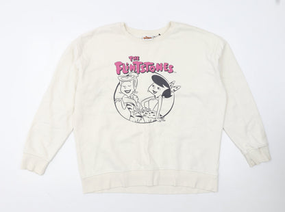 The Flintstones Womens Ivory Sweatshirt XL Long Sleeve Crew Neck