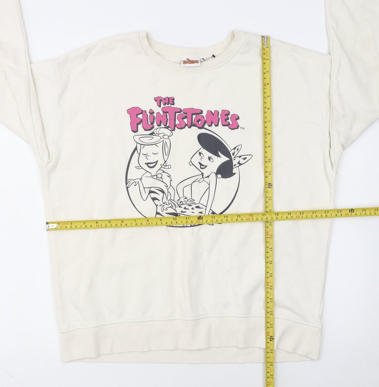 The Flintstones Womens Ivory Sweatshirt XL Long Sleeve Crew Neck