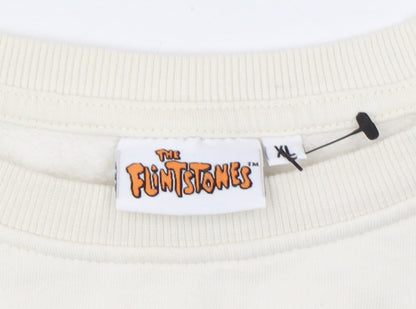 The Flintstones Womens Ivory Sweatshirt XL Long Sleeve Crew Neck