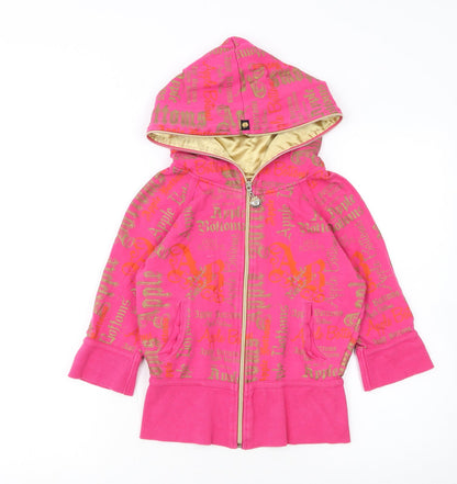 Apple Bottoms Womens Pink Full Zip Hoodie Size M Gold Lined Sweatshirt