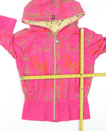 Apple Bottoms Womens Pink Full Zip Hoodie Size M Gold Lined Sweatshirt