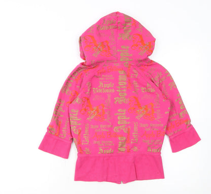 Apple Bottoms Womens Pink Full Zip Hoodie Size M Gold Lined Sweatshirt