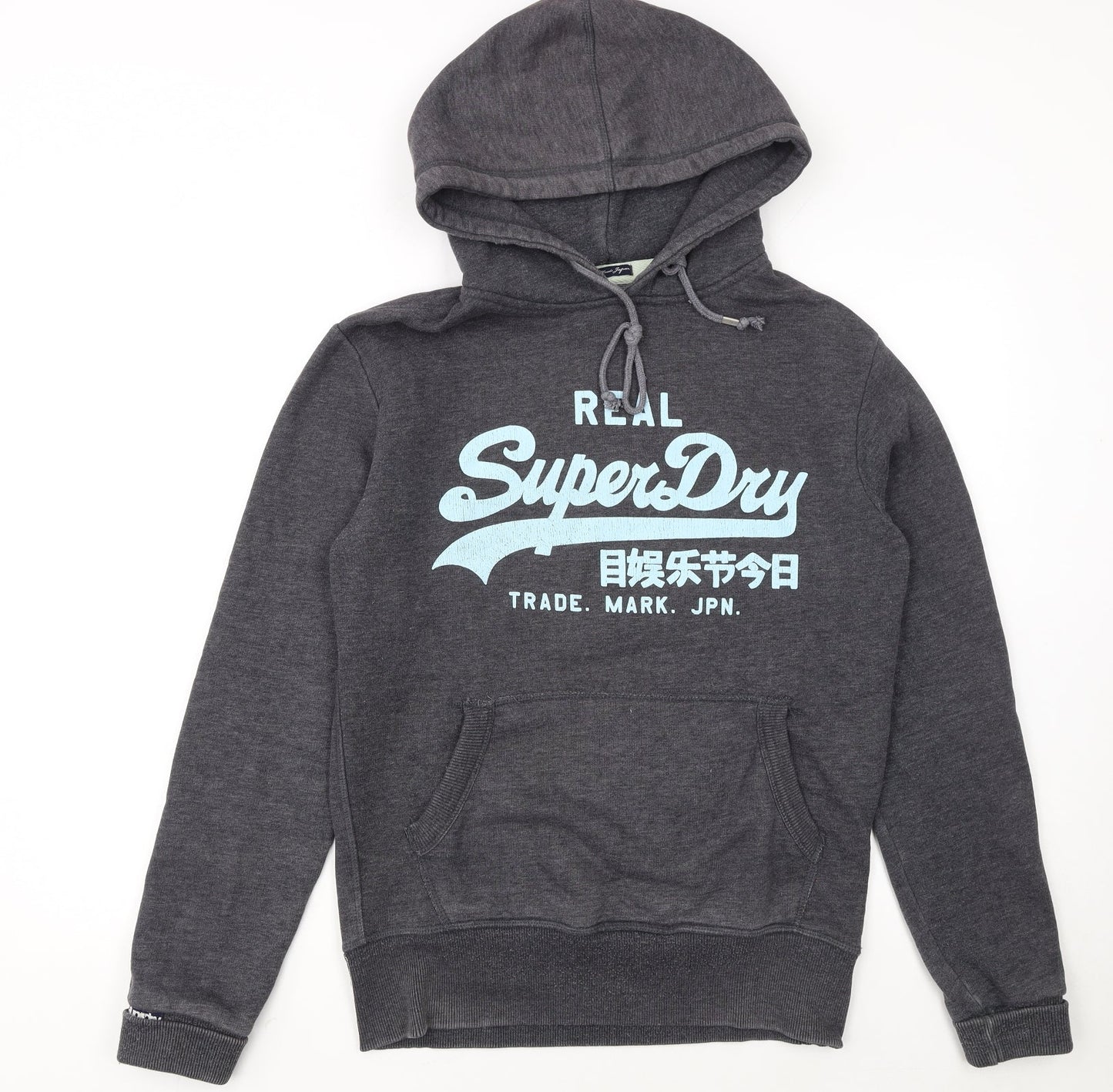Superdry Men's Grey Pullover Hoodie Small Regular Fit Graphic Logo
