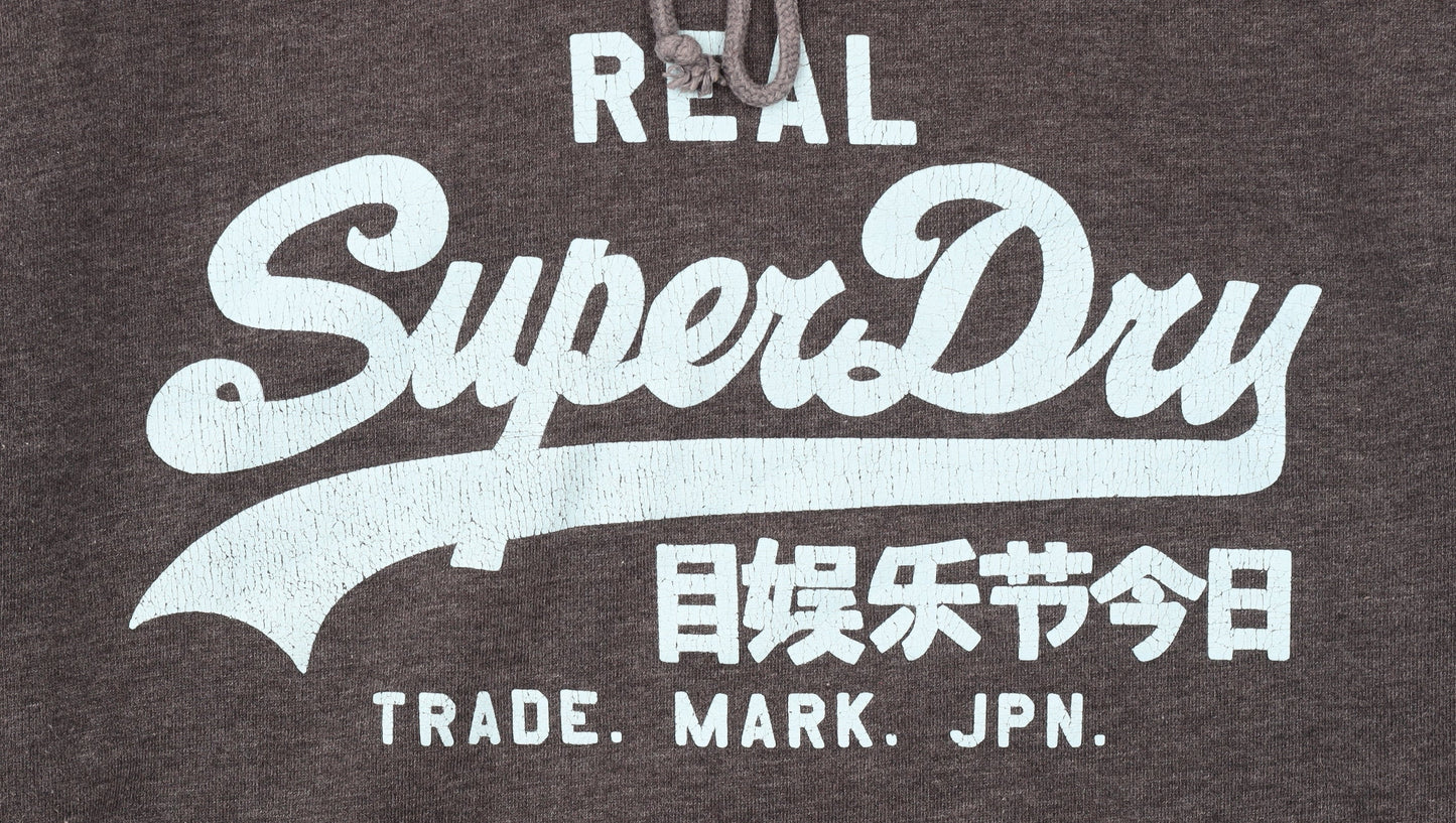 Superdry Men's Grey Pullover Hoodie Small Regular Fit Graphic Logo