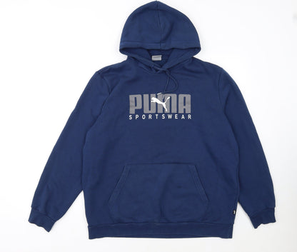 Puma Men's Blue Pullover Hoodie L Sportswear Logo Fleece