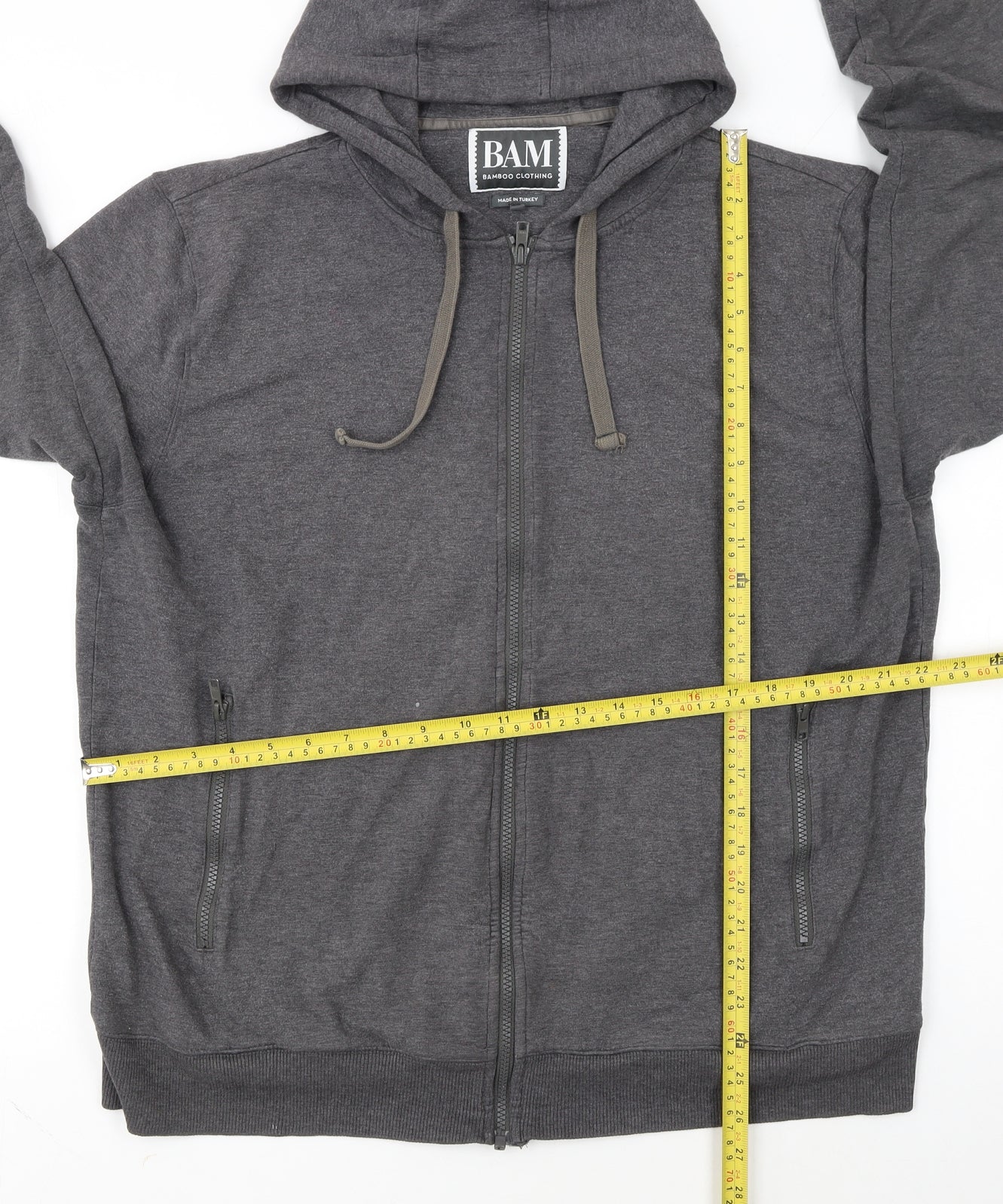 BAM Men's Grey Full Zip Bamboo Hoodie XL Breathable Lightweight