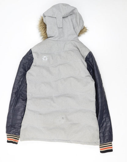 Picture Women's Grey Faux Leather Sleeve Hooded Puffer Jacket M