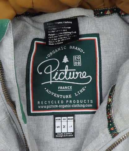 Picture Women's Grey Faux Leather Sleeve Hooded Puffer Jacket M